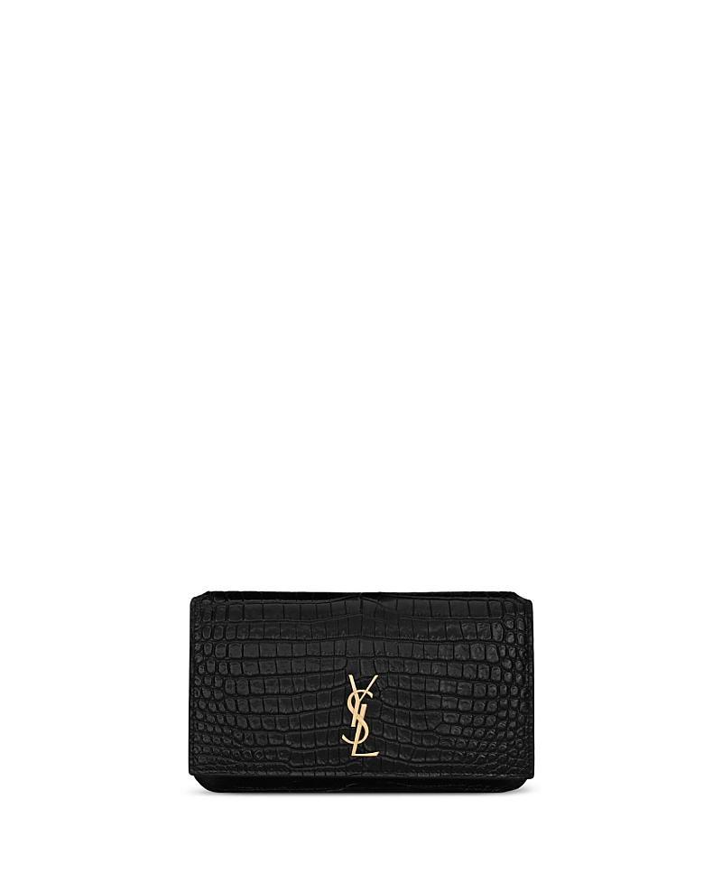 Womens Cassandre Phone Holder with Strap in Shiny Crocodile-Embossed Leather Product Image