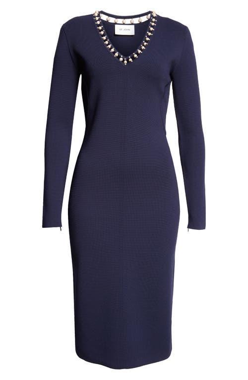 ST JOHN St. John Collection Suspended Pavé Long Sleeve Milano Knit Dress In Navy Product Image