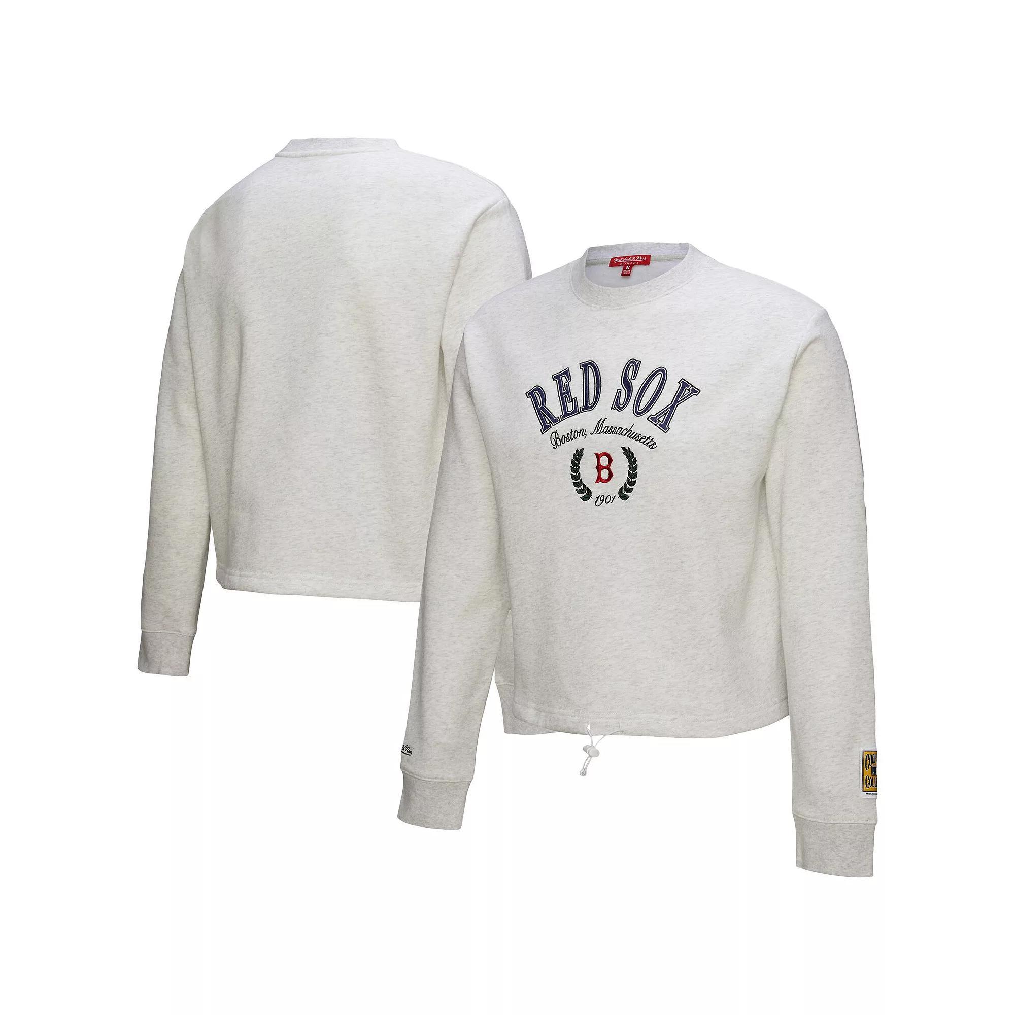 Women's Mitchell & Ness Heather Gray Boston Red Sox Cropped Toggle Pullover Sweatshirt, Size: Small, Grey Product Image