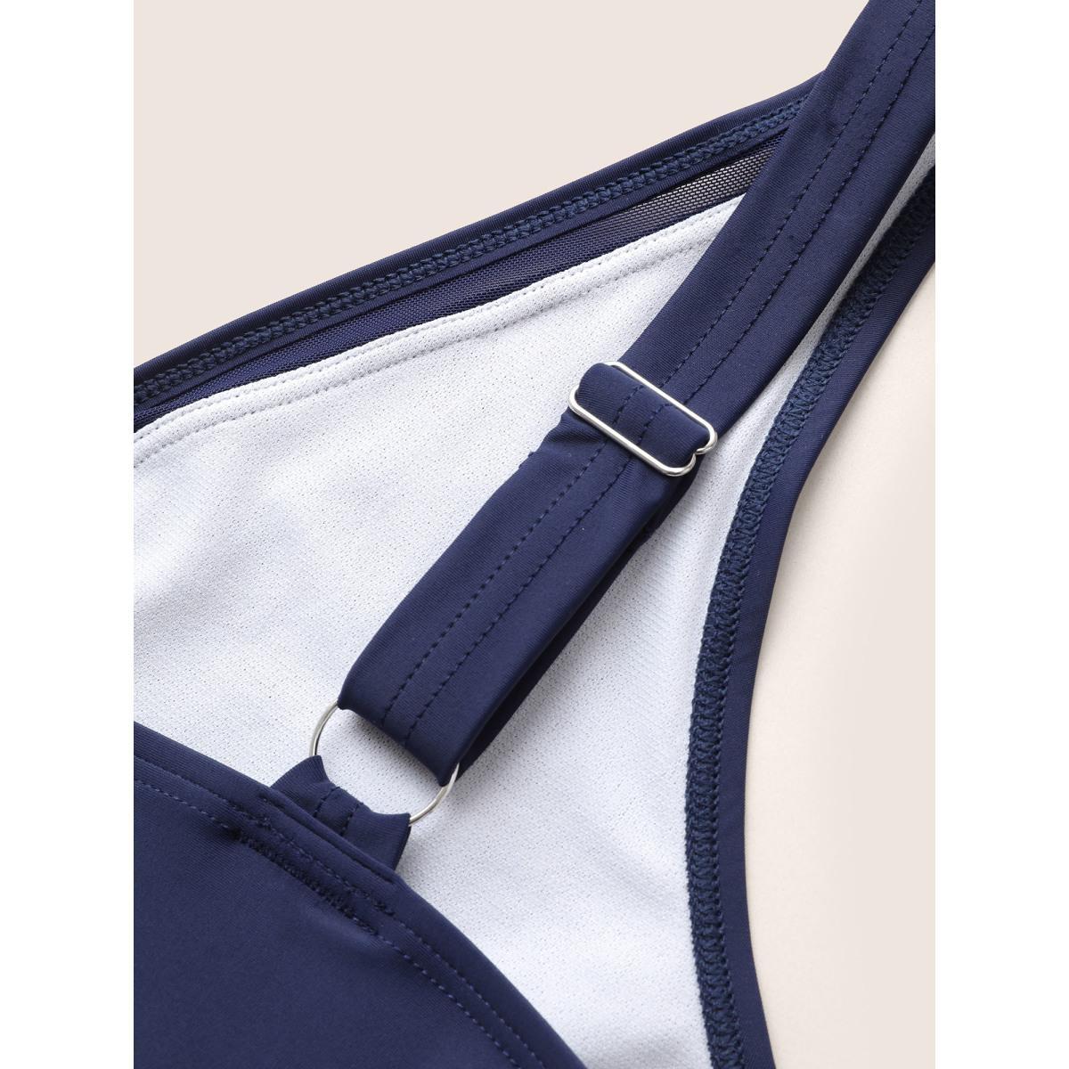Plus Size Overlap Collar Mesh Patchwork Flutter Hem Swim Dress Women's Swimwear Indigo Beach Skinny V-neck High stretch Curve Swim Dresses BloomChic 14-16/1X Product Image