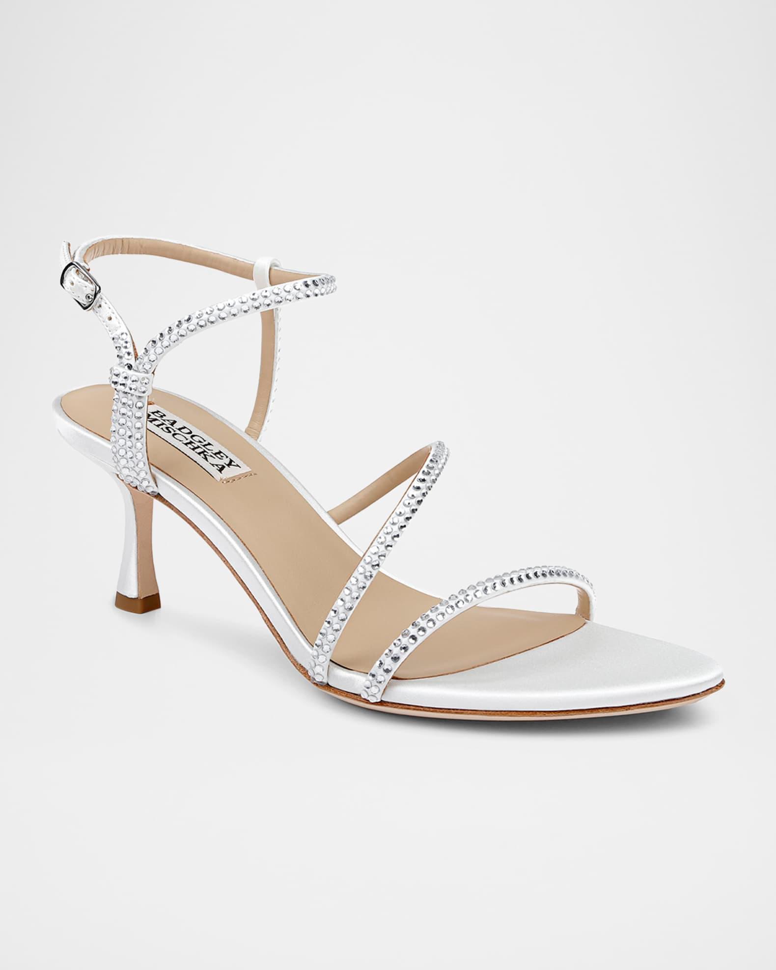 Julianna Silk Crystal Strappy Kitten-Heel Sandals Product Image