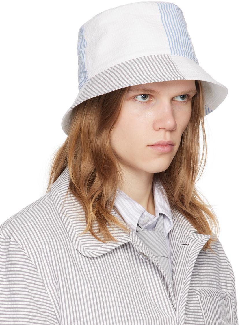 THOM BROWNE White & Blue Quarter Combo Bucket Hat In 100 White Product Image