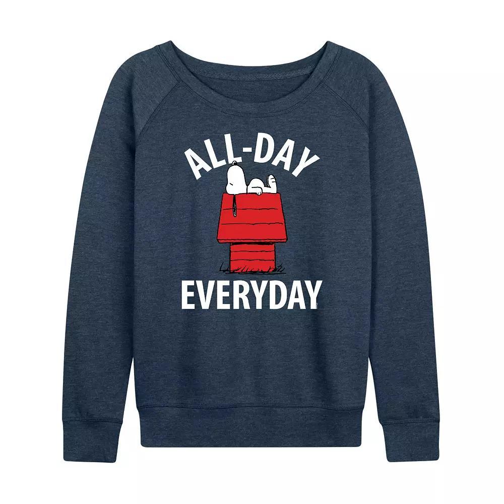 Womens Peanuts Snoopy All Day Everyday Art French Terry Long Sleeve Tee, Girls Grey Indigo Product Image