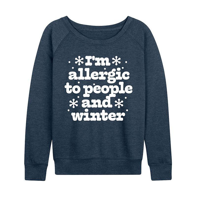 Plus Size Im Allergic to People and Winter French Terry Long Sleeve Tee, Womens Grey Indigo Product Image