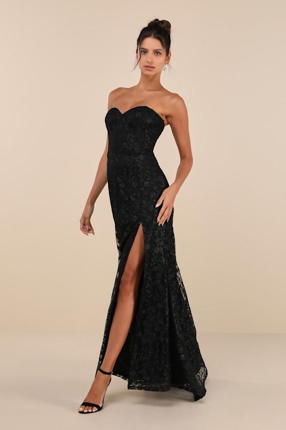 Romantic Beauty Black Floral Embroidered Strapless Maxi Dress Product Image