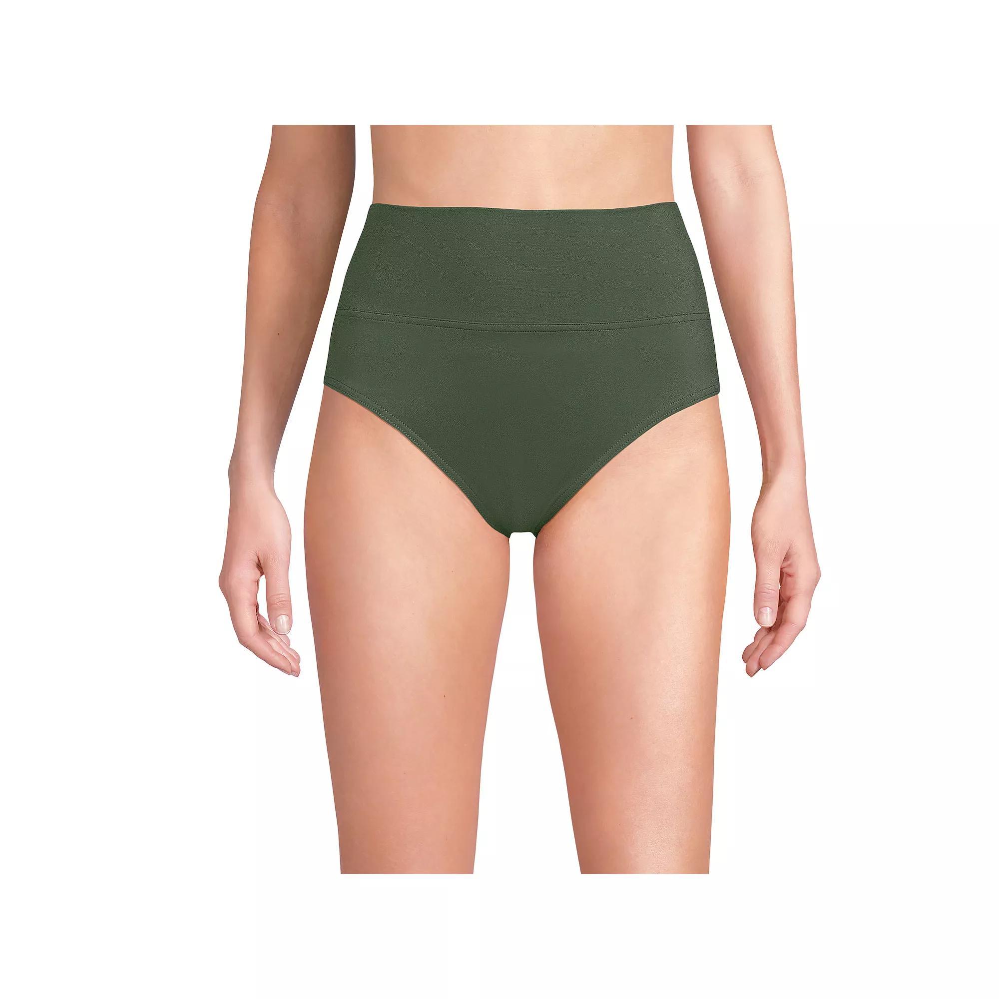 Women's Lands' End Chlorine Resistant Fold Over High Waisted Bikini Bottoms, Size: 4, Rich Olive Green Product Image