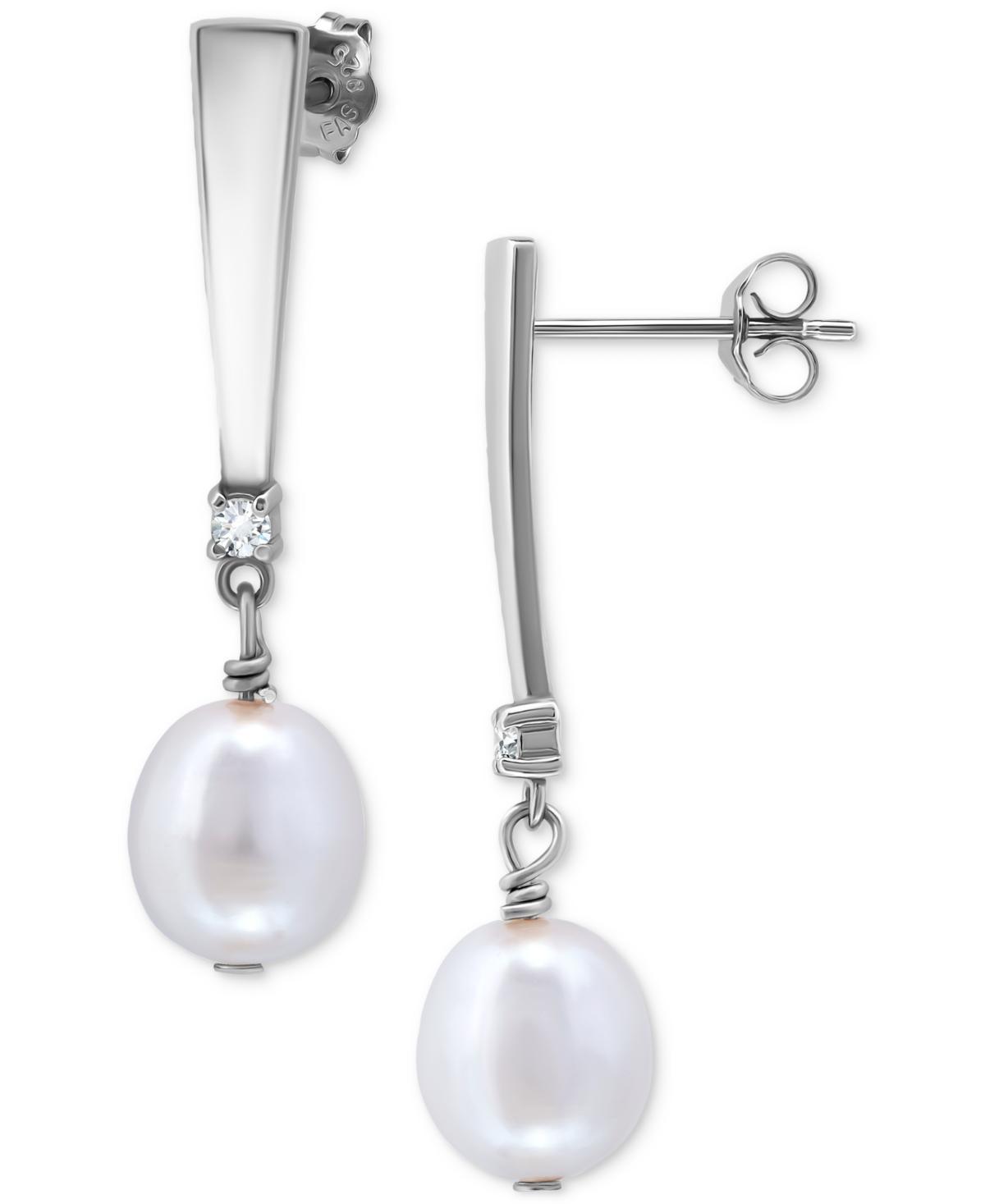 Aleure Precioso Sterling Silver Freshwater Cultured Pearl & Cubic Zirconia Linear Drop Earrings, Womens, Silver Tone Product Image