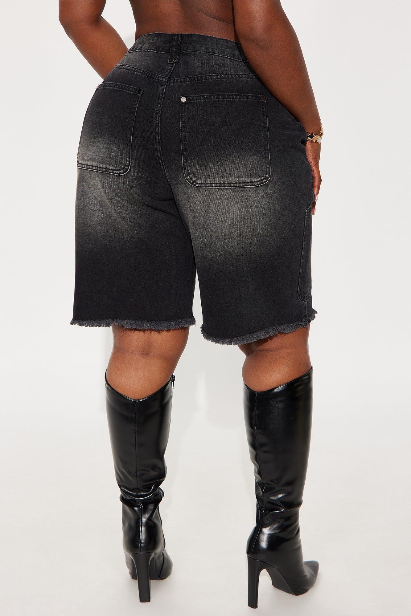 Out Of Your Way Utility Denim Jorts - Black Wash Female Product Image