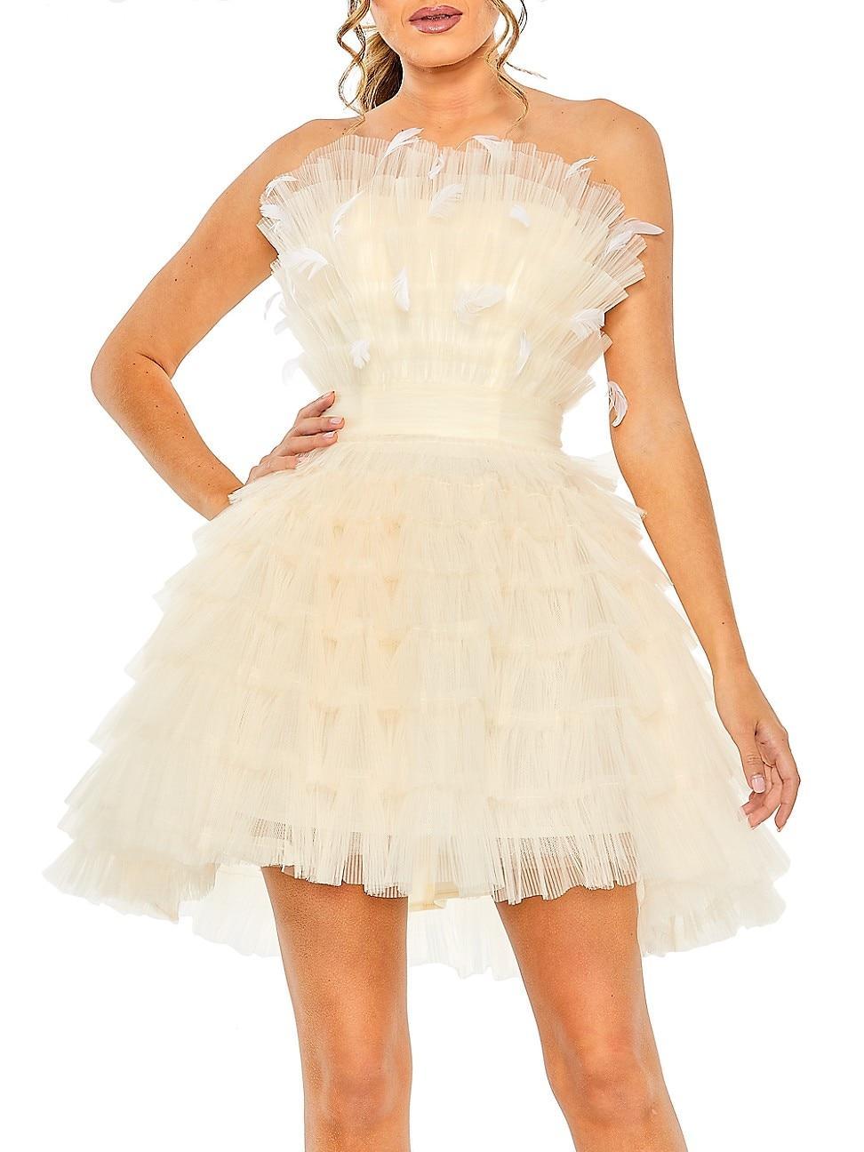 Womens Tiered Feather & Tulle Mini-Dress Product Image