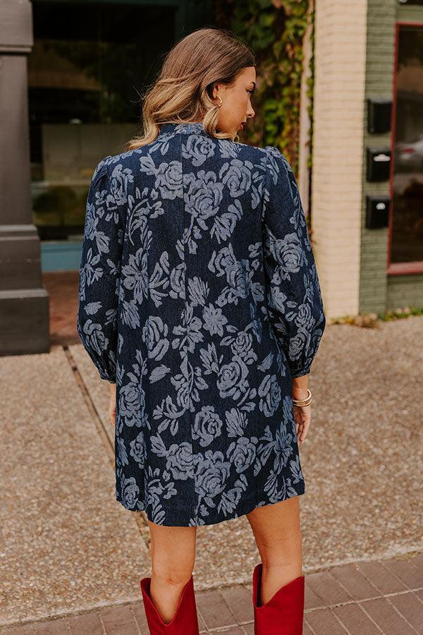 Moonlit Rose Garden Denim Mini Dress Product Image