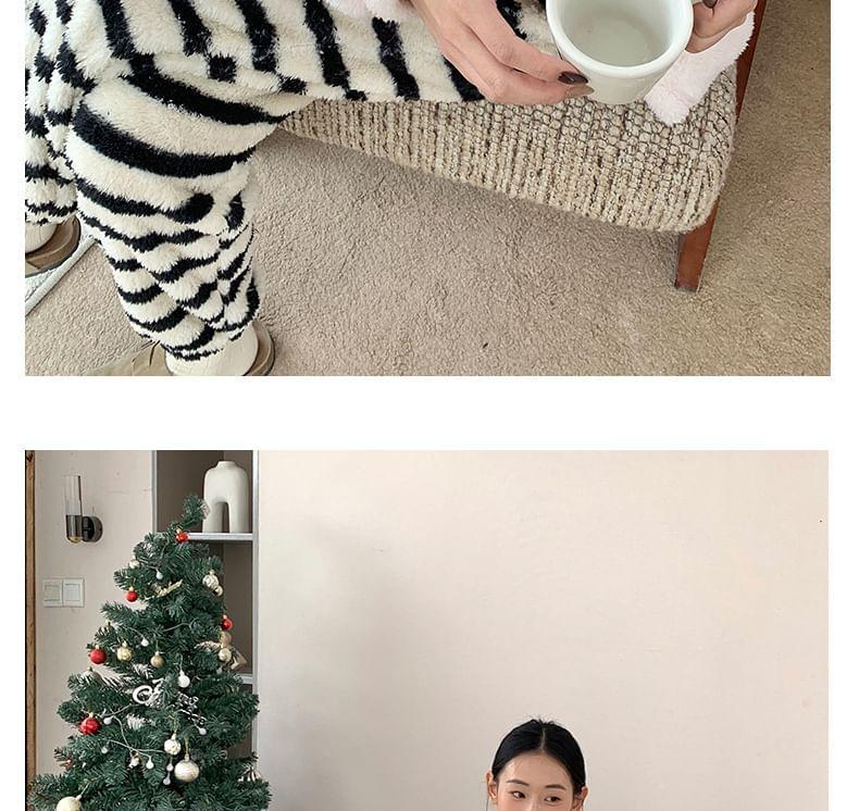 Pajama Set: Smiley Face Sweatshirt + Striped Pants Product Image