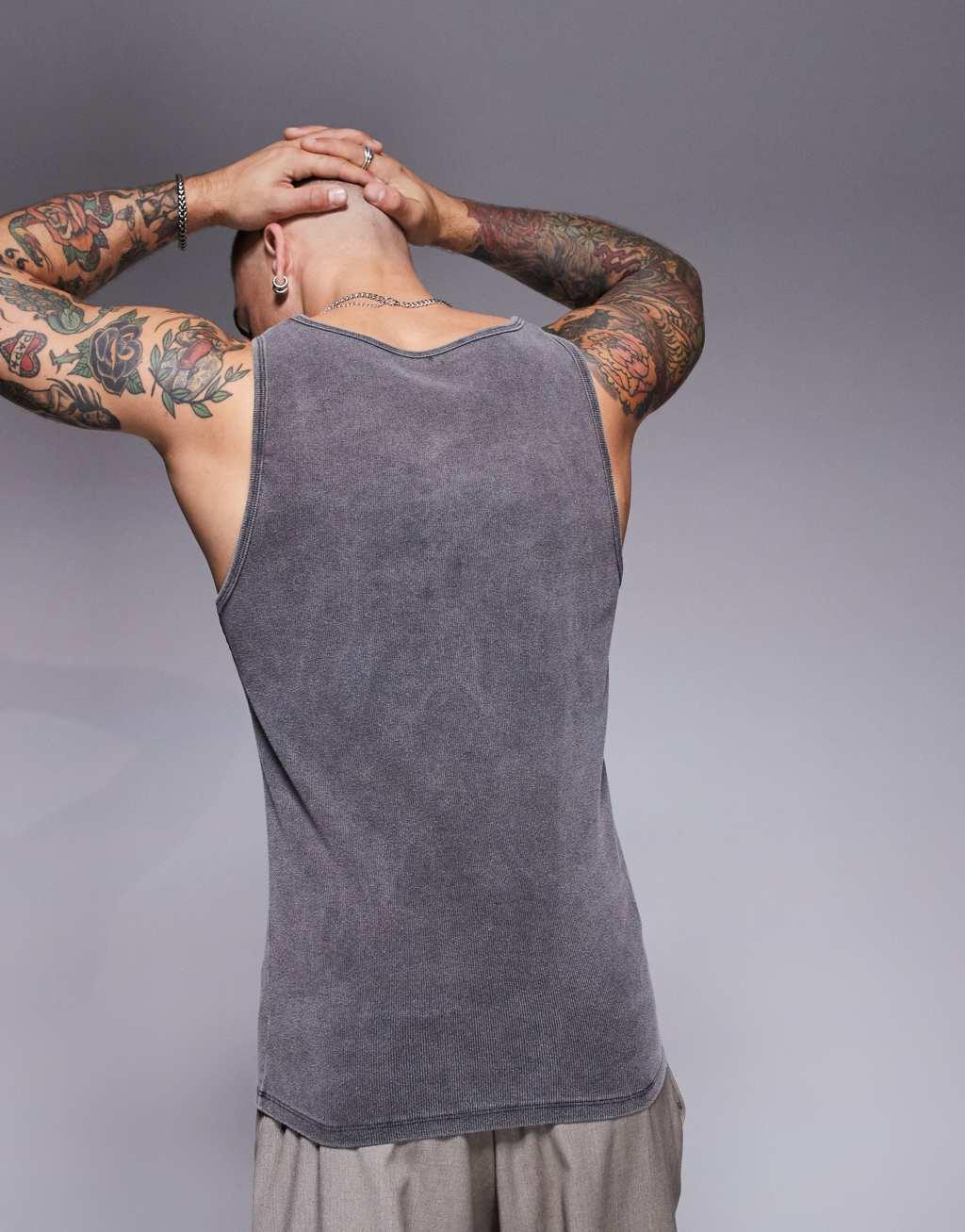 ASOS DESIGN muscle fit tank top in washed black Product Image
