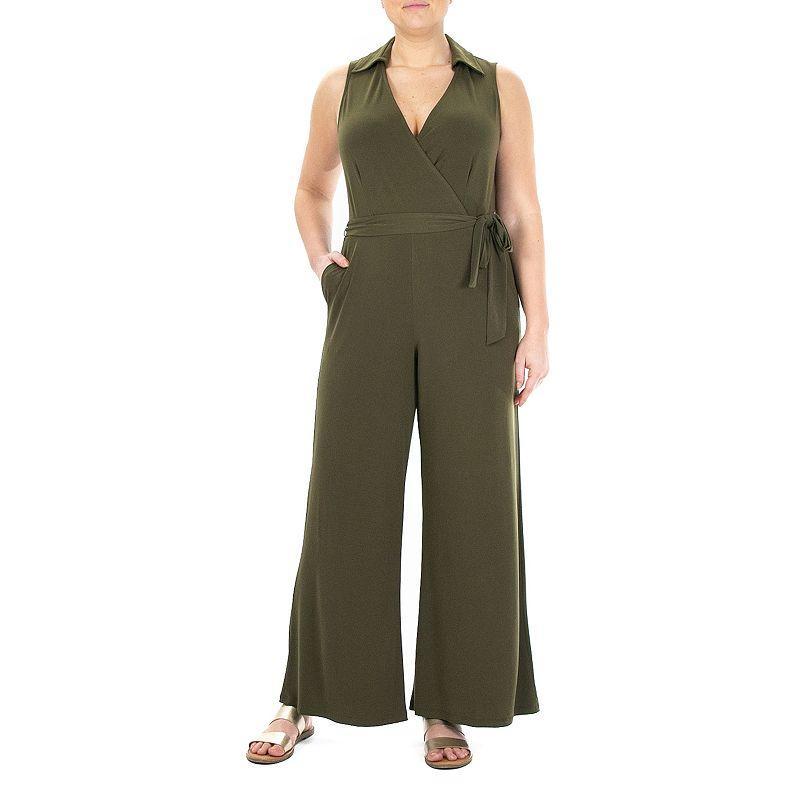 Women's Nina Leonard Collared Sleeveless Surplice Wide-Leg Jumpsuit, Size: Small, Blue Product Image
