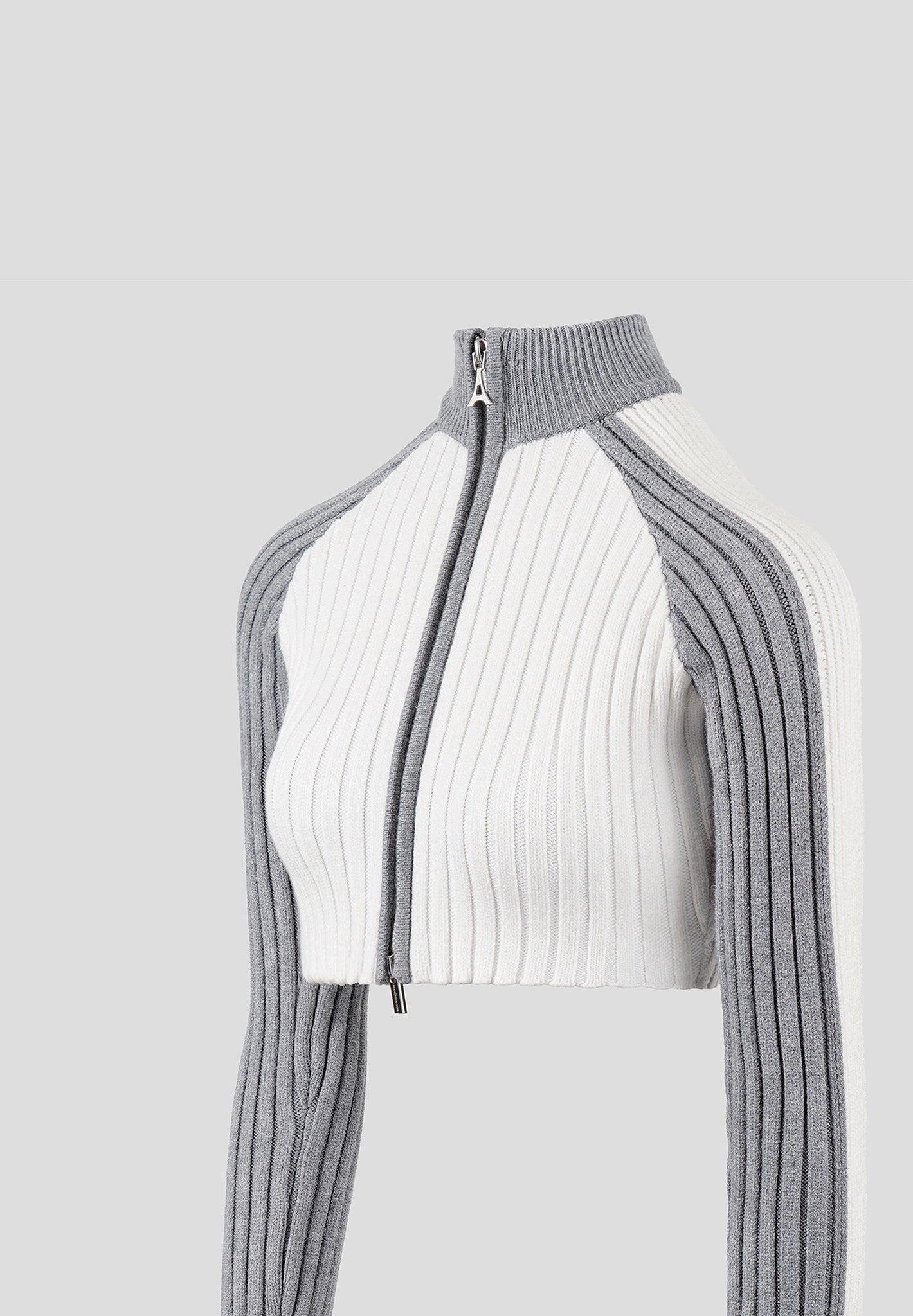 Rib Knit Track Jacket - Off White/Grey Female Product Image
