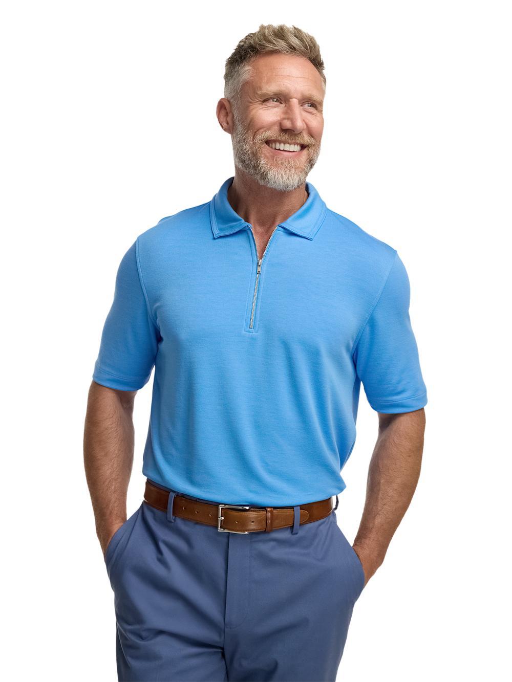 Lyocell Blend Quarter Zip Polo - Blue Product Image