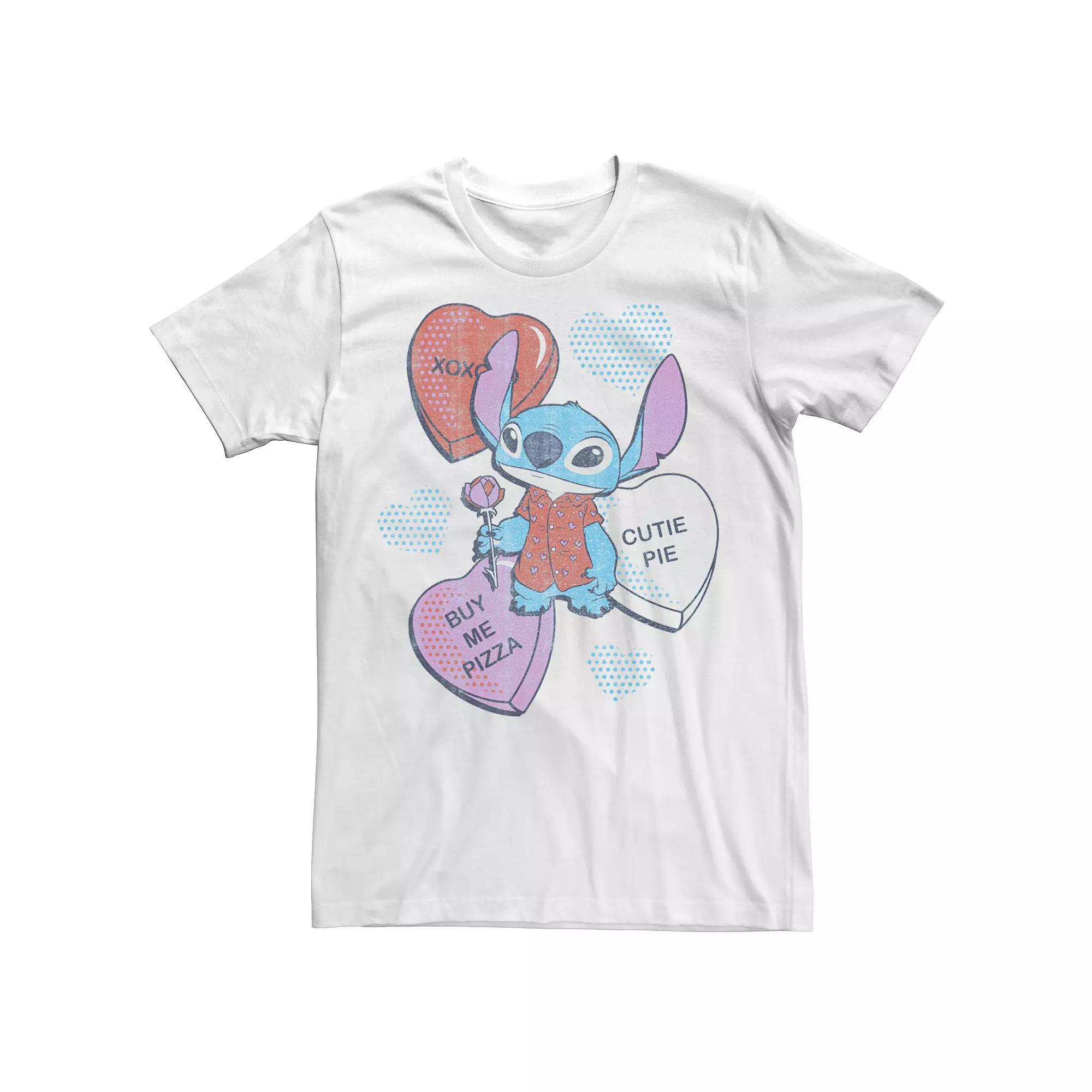 Disney's Lilo & Stitch Men's Valentine's Day Stitch Candy Hearts Tee, Size: XS, White Product Image