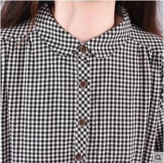 Long Sleeve Collared Plaid Drawstring Waist Midi A-Line Shirt Dress Product Image