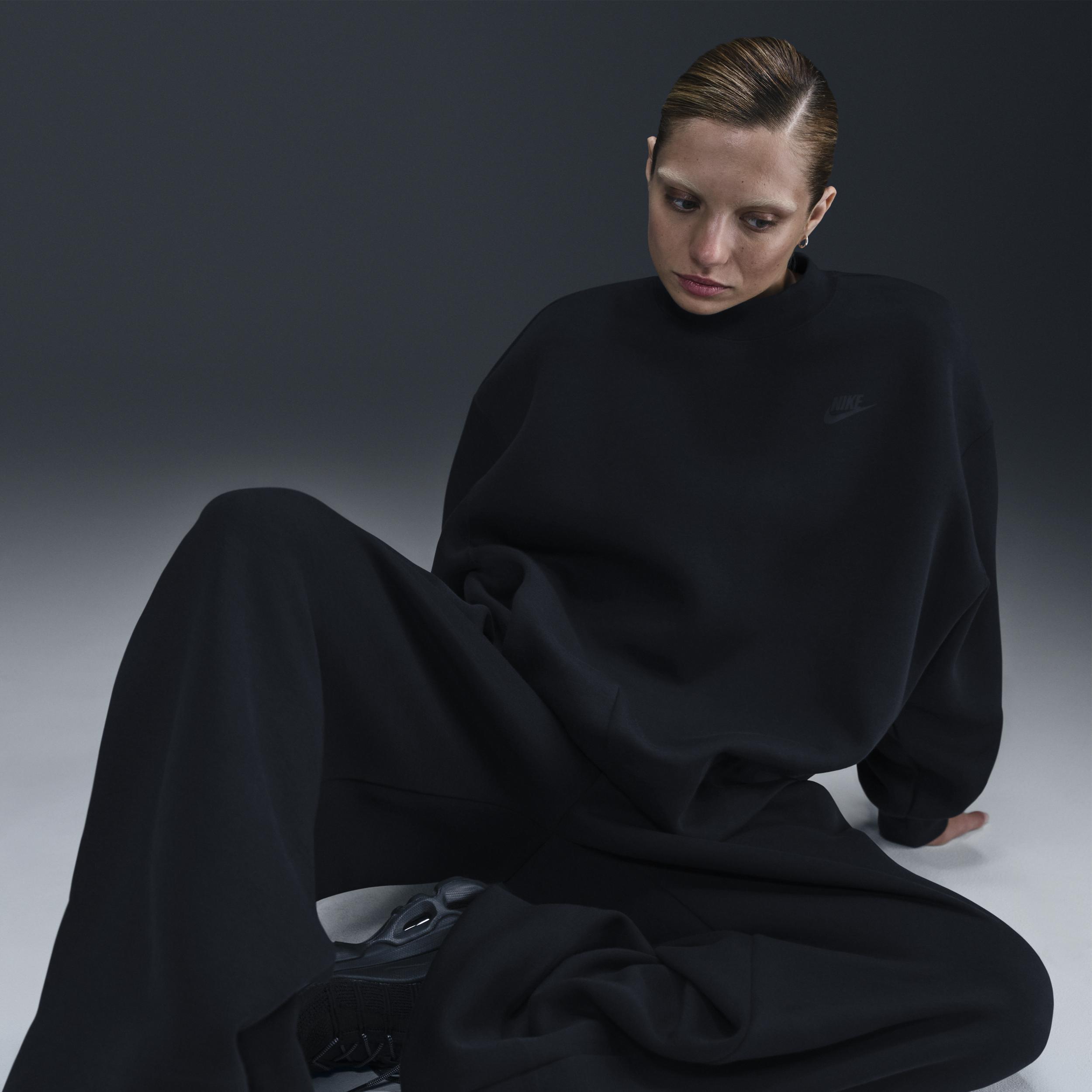 Nike Womens Sportswear Tech Fleece Oversized Crewneck Sweatshirt in Black Product Image