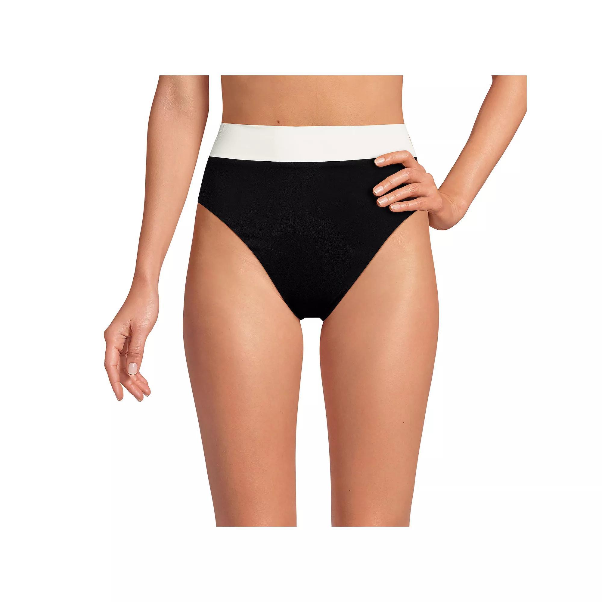 Women's Lands' End Reversible High Waisted Bikini Swim Bottoms, Size: Small, Black Egret Shadow Product Image