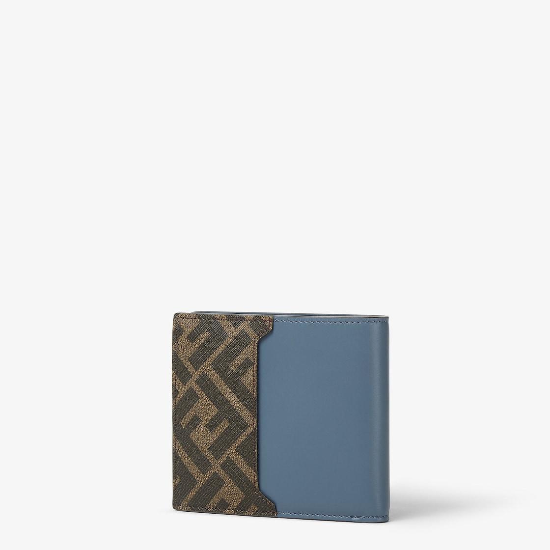 FF Squared Bi-Fold WalletBrown FF Canvas and light blue leather compact bi-fold wallet Product Image