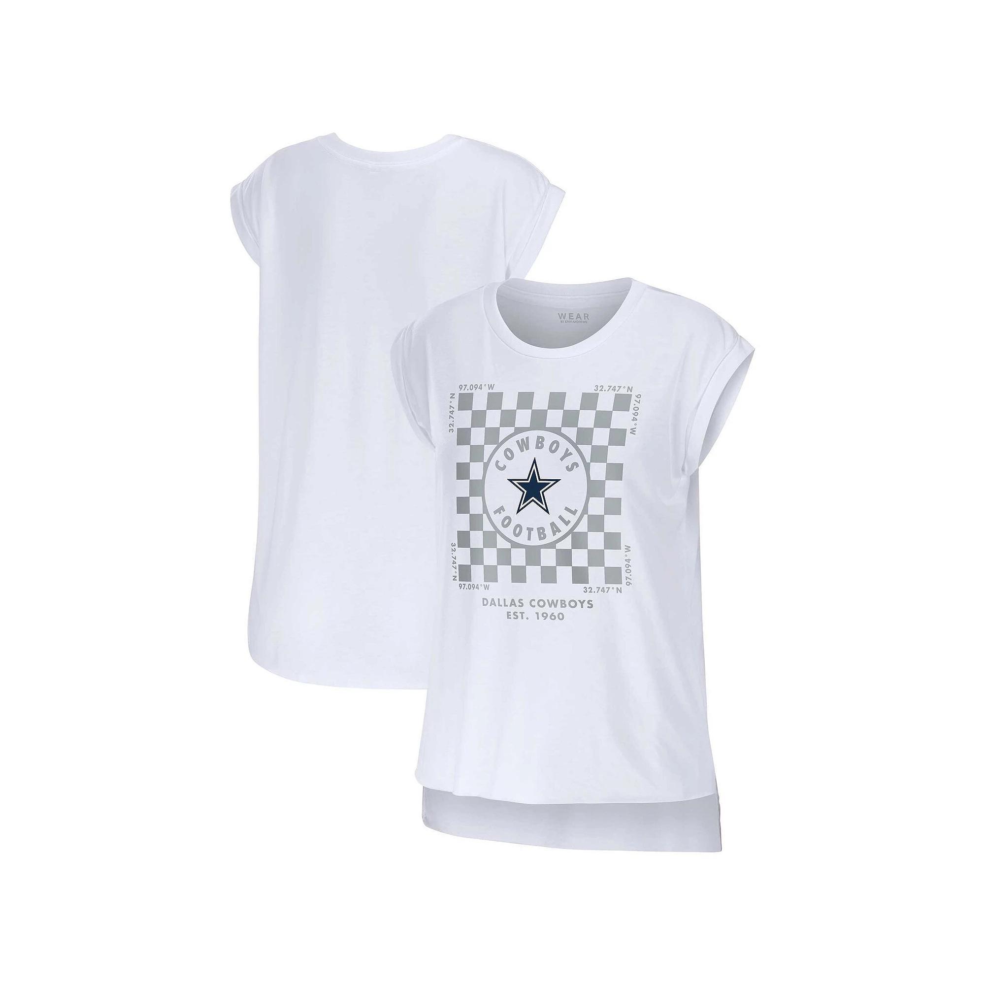 Women's WEAR by Erin Andrews White Dallas Cowboys Checker Muscle Tank Top, Size: Large Product Image