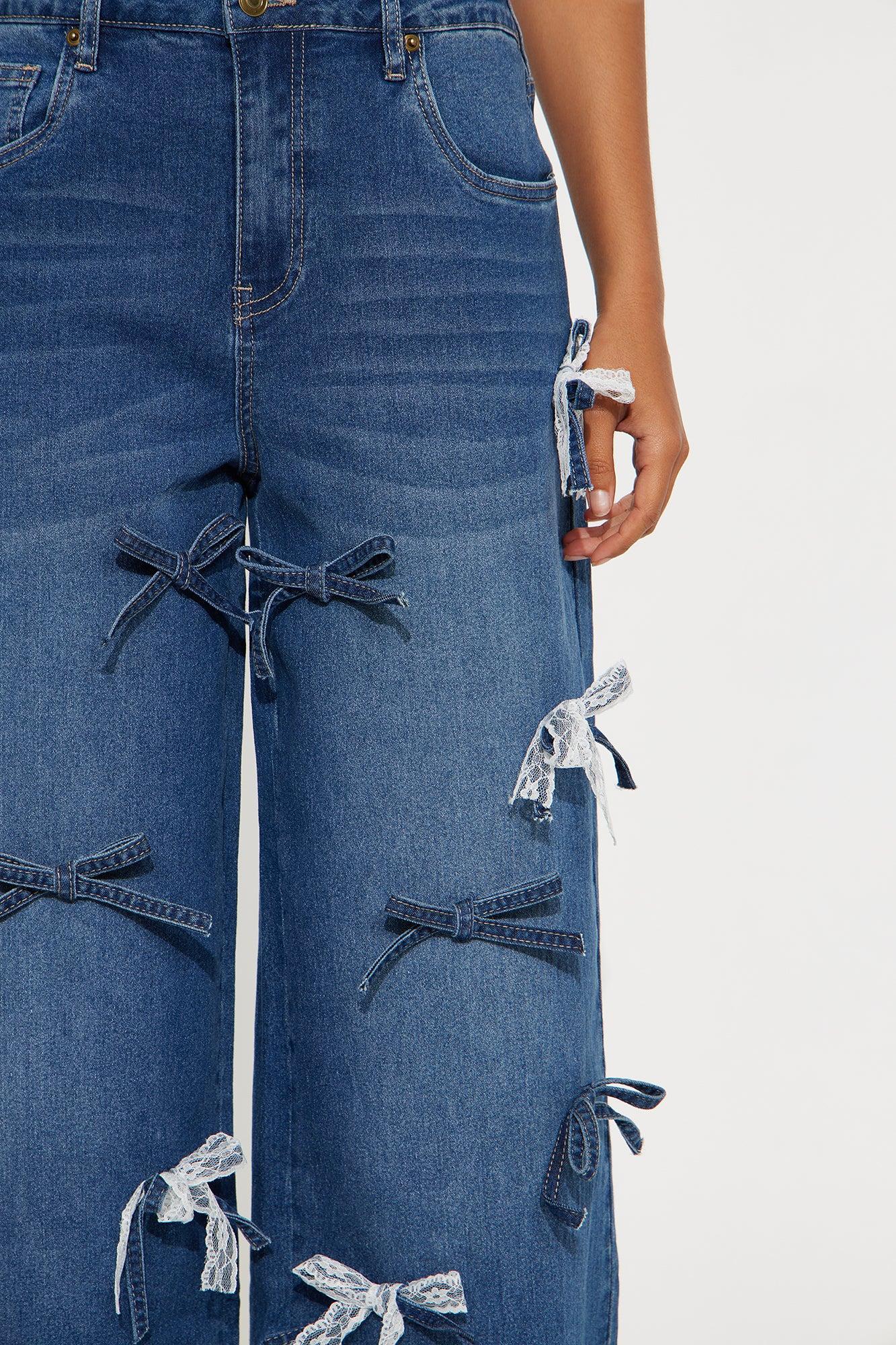 Bowtiful Tinted Wide Leg Jeans - Dark Wash Female Product Image