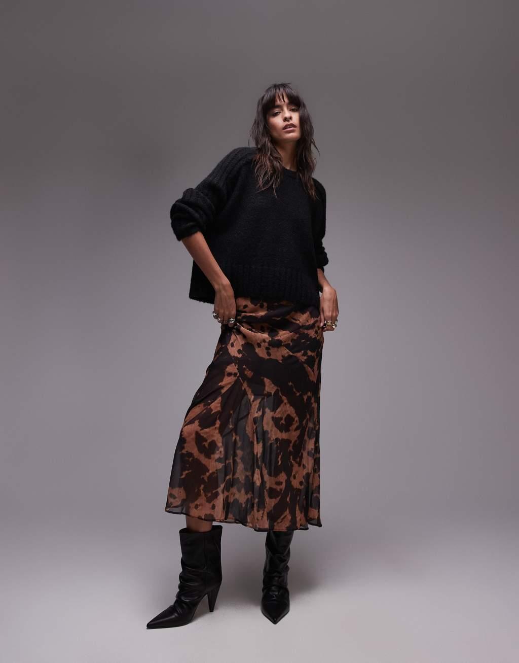 Topshop cutabout midi skirt in tortoiseshell print Product Image