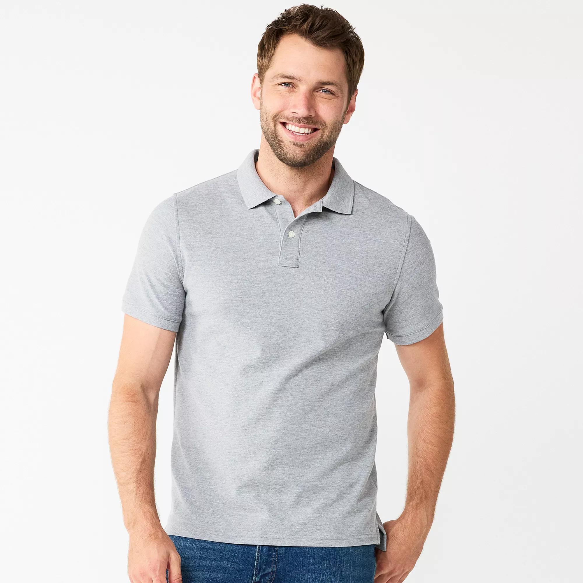 Men's Sonoma Goods For Life® Short Sleeve Pique Polo, Size: XL, Medium Mineral Product Image