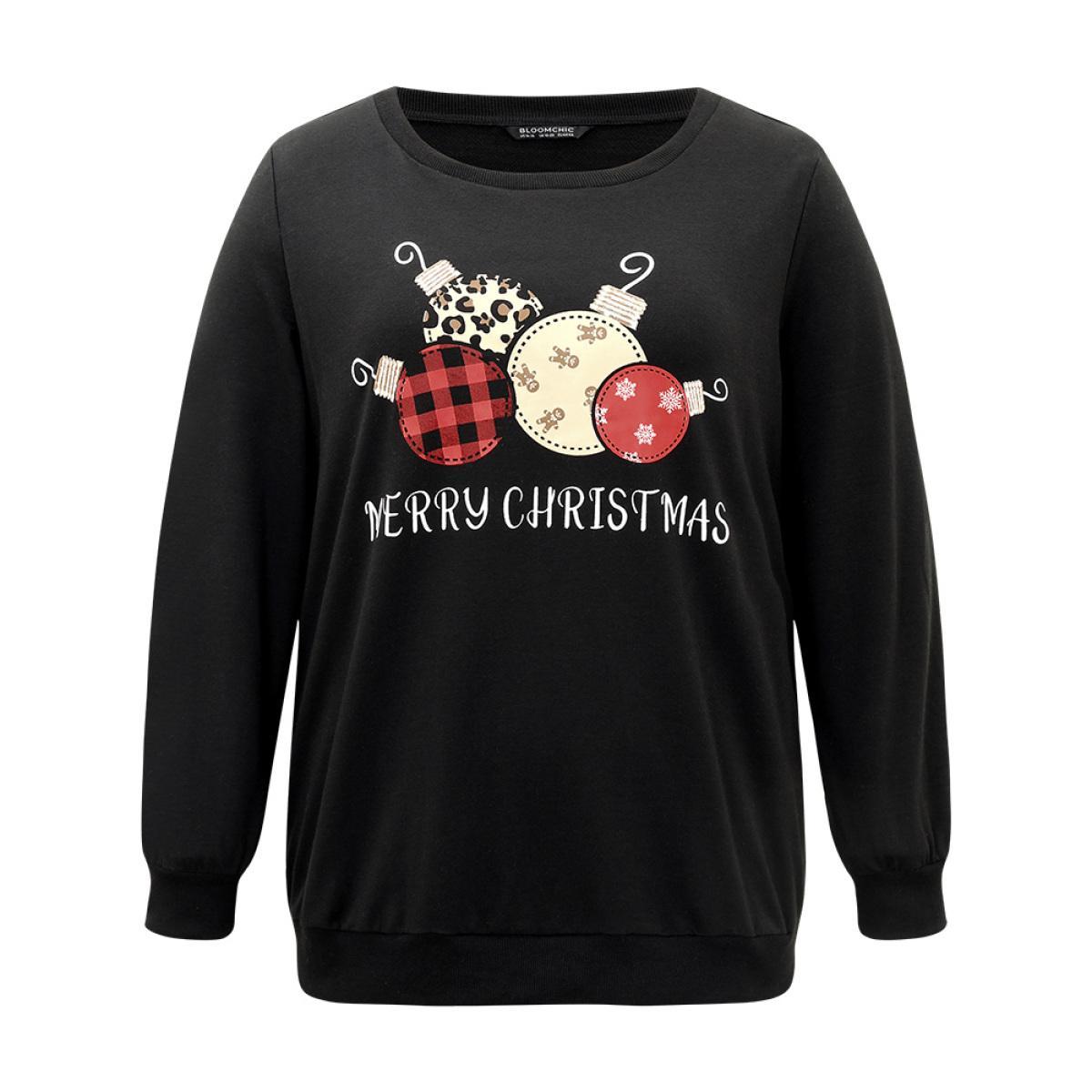 Plus Size Christmas Graphic Sequin Elastic Cuffs Sweatshirt Women Black Elegant Sequin Festival-Christmas Sweatshirts BloomChic 10/M Product Image