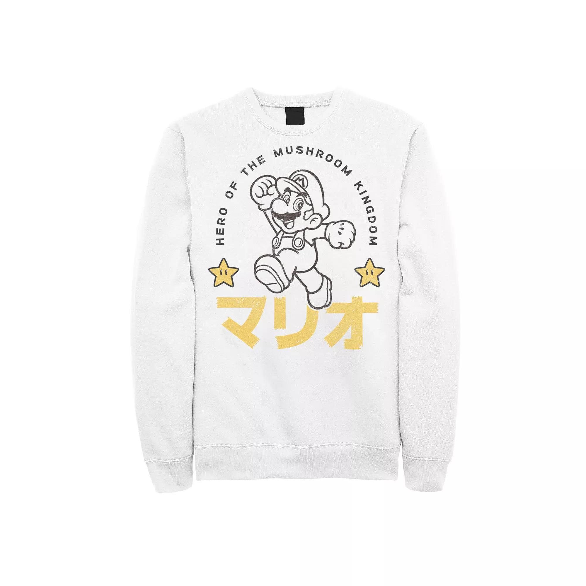 Men's Nintendo Super Mario Hero Stars Kanji Portrait Sweatshirt, Size: XL, White Product Image