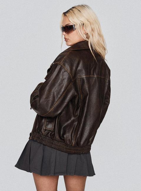 Nicolie Faux Leather Jacket Vintage Washed Brown Product Image