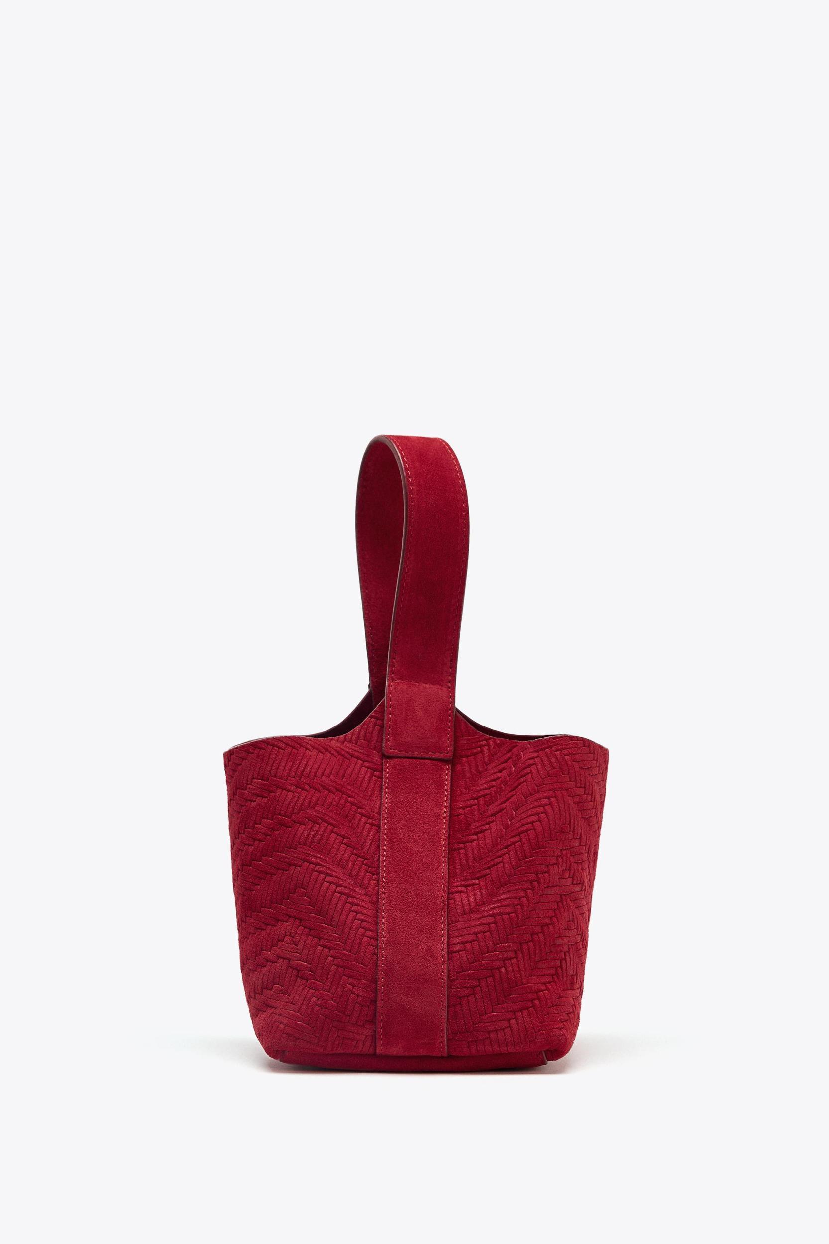 BRAIDED SPLIT LEATHER MINI BUCKET BAG Product Image