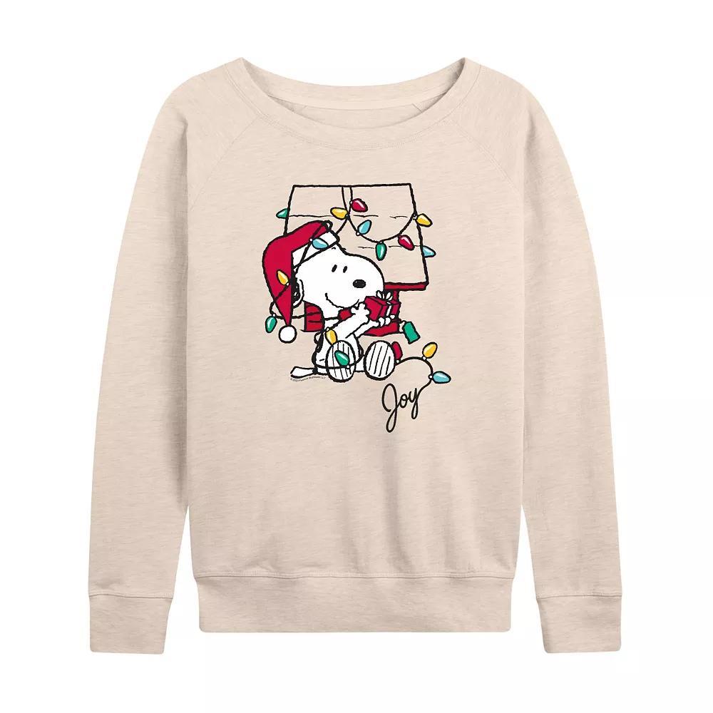 Women's Peanuts Snoopy Joyful Moment French Terry Long Sleeve Tee, Size: Large, Beige Product Image