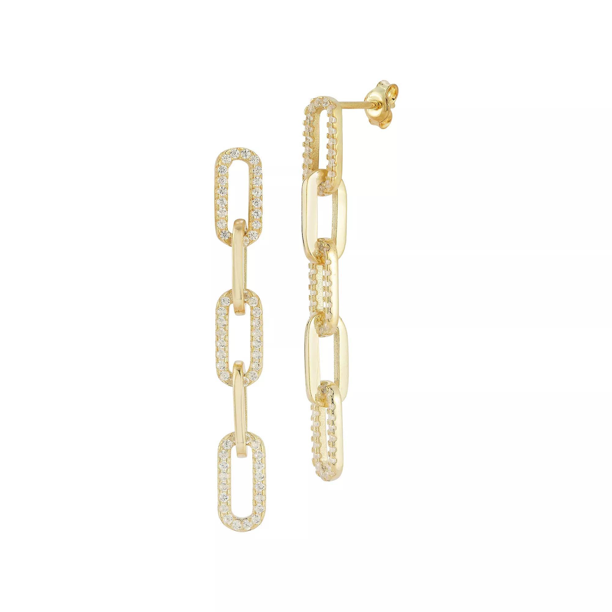 Sunkissed Sterling Sterling Silver Cubic Zirconia Link Chain Drop Earrings, Women's, Silver Tone Product Image