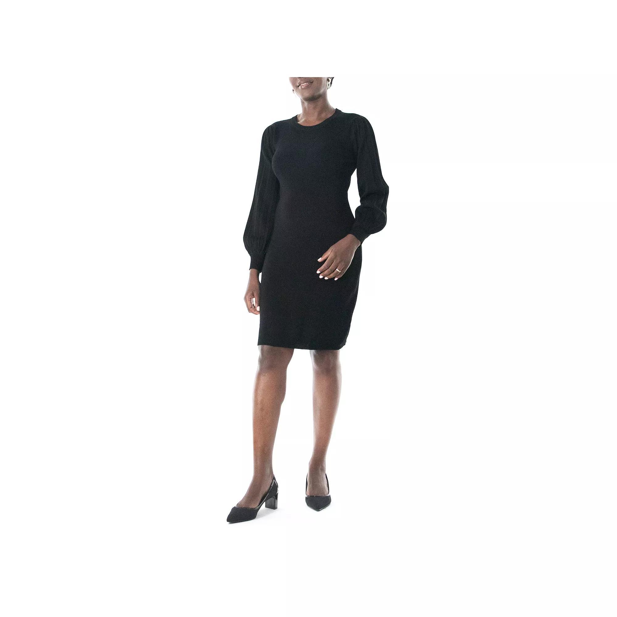 Women's Nina Leonard Bubble-Pleat Sweater Dress, Size: Medium, Black Product Image