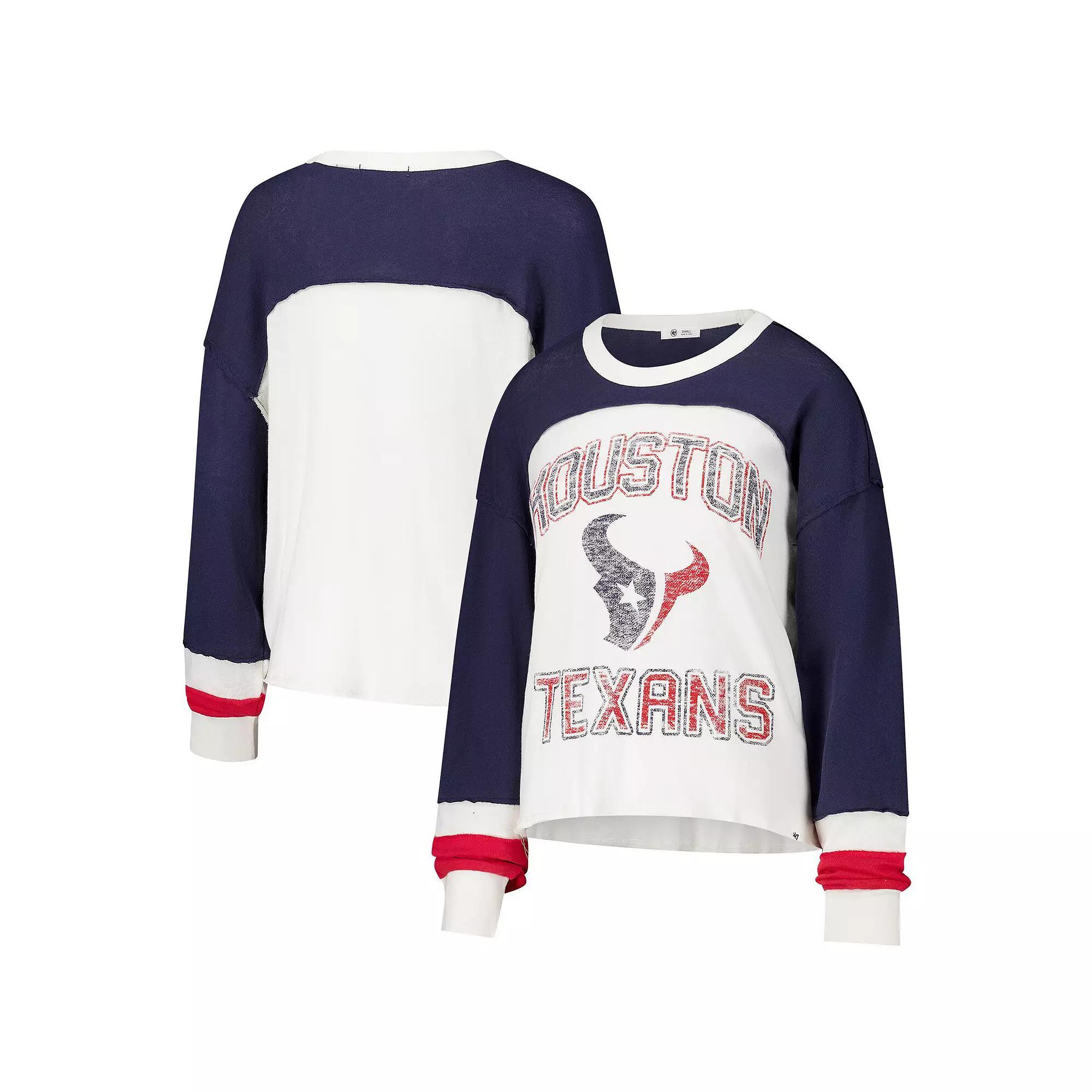 Women's '47 Cream Houston Texans Double Header Curve Raglan Long Sleeve Crop Top, Size: Small, Beige Product Image