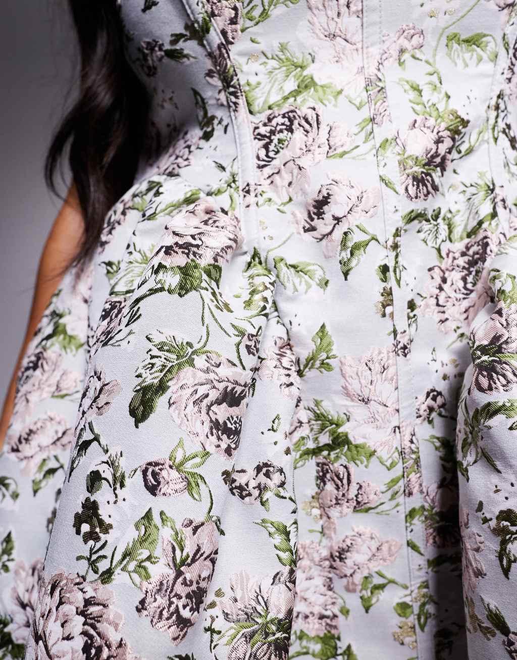 ASOS LUXE Curve jacquard cinched waist skater mini dress with bow back in vintage floral Product Image