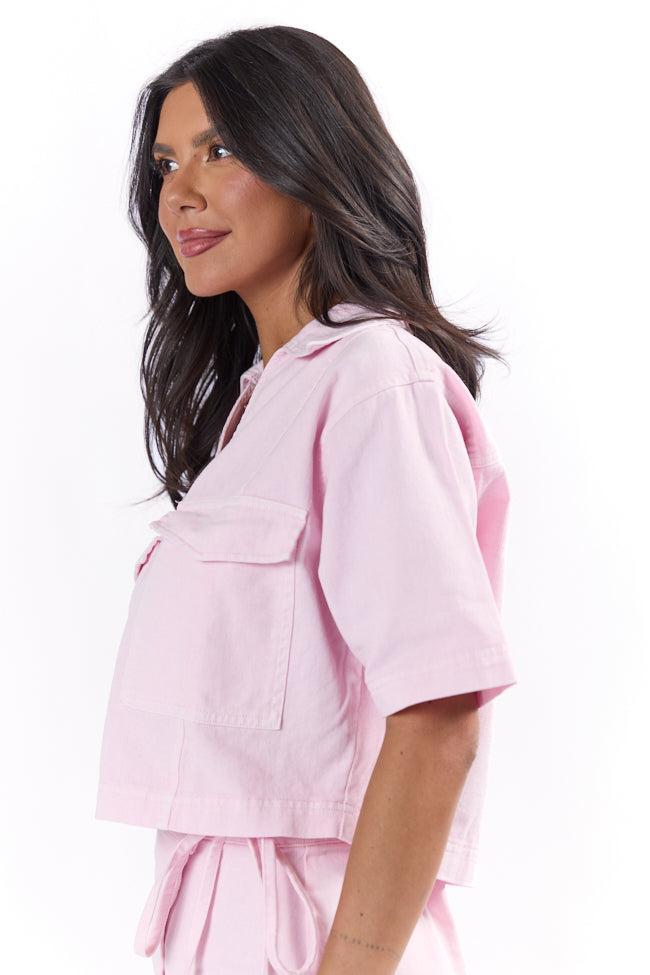 New Ways Soft Pink Cropped Denim Top Product Image