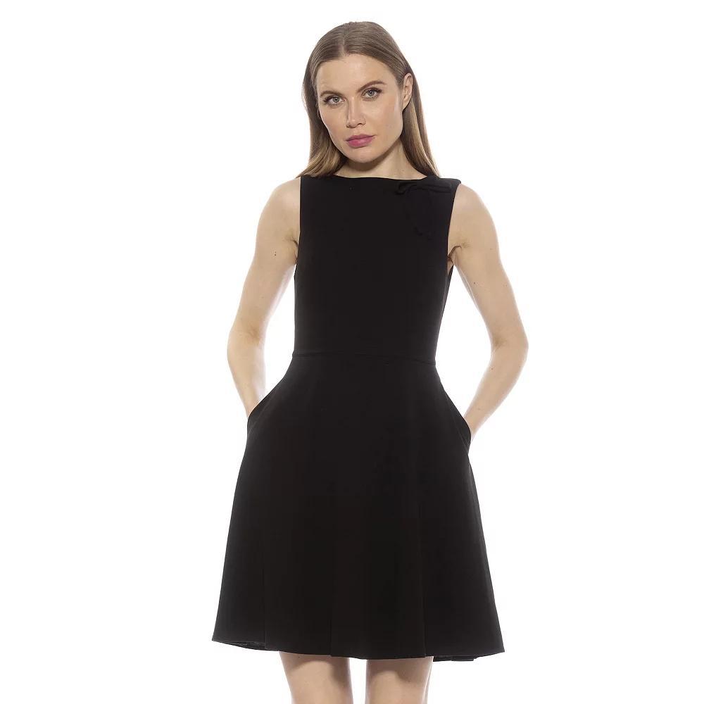Women's ALEXIA ADMOR Ida Crewneck Fit And Flare Dress, Size: Large, Black White Dots Product Image