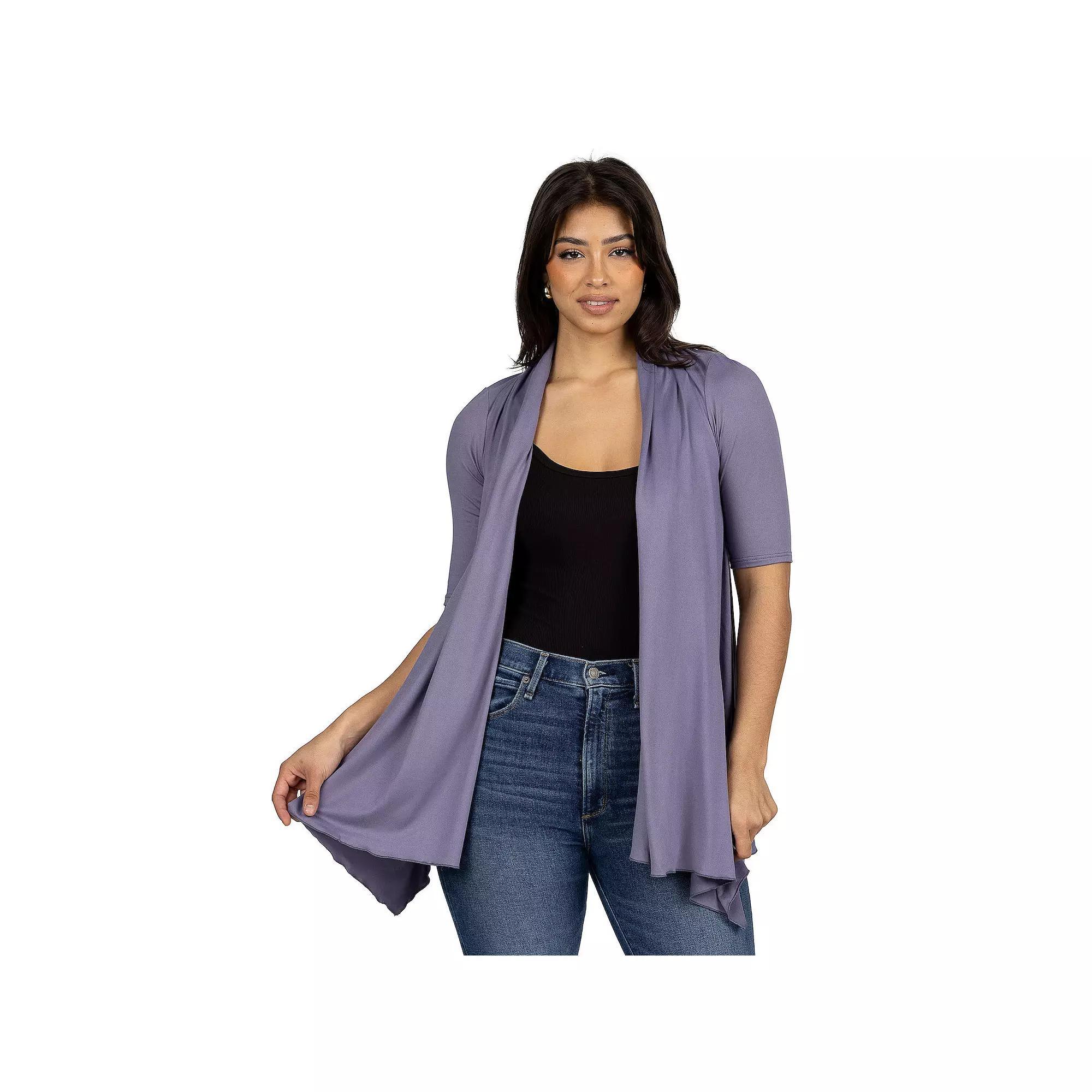 Women's 24Seven Comfort Apparel Loose Fit Open Front Cardigan with Half Sleeve, Size: Small, Pink Product Image