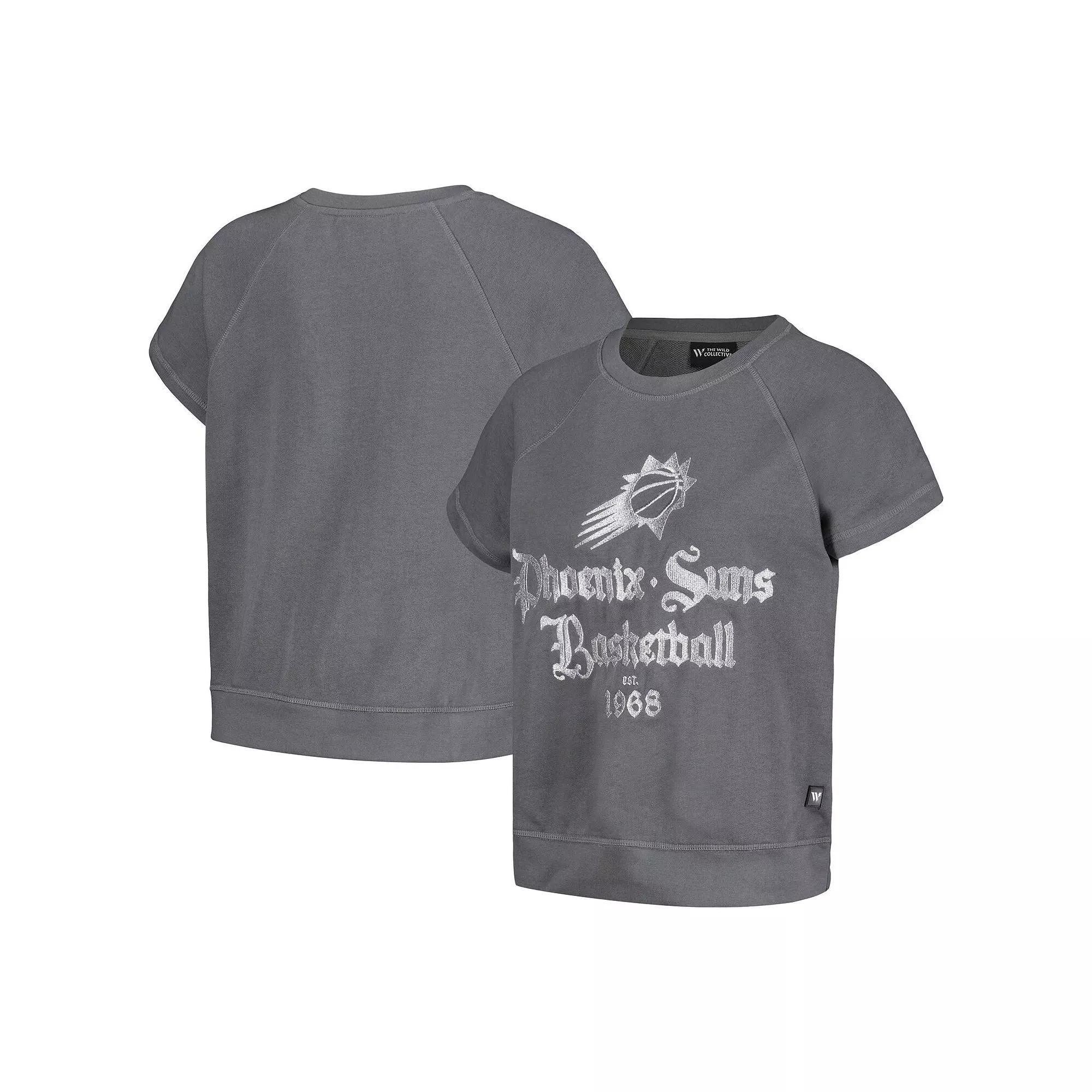 Women's The Wild Collective Gray Phoenix Suns Embroidered Fleece Raglan Short Sleeve Pullover Sweatshirt, Size: Large, Phx Grey Product Image