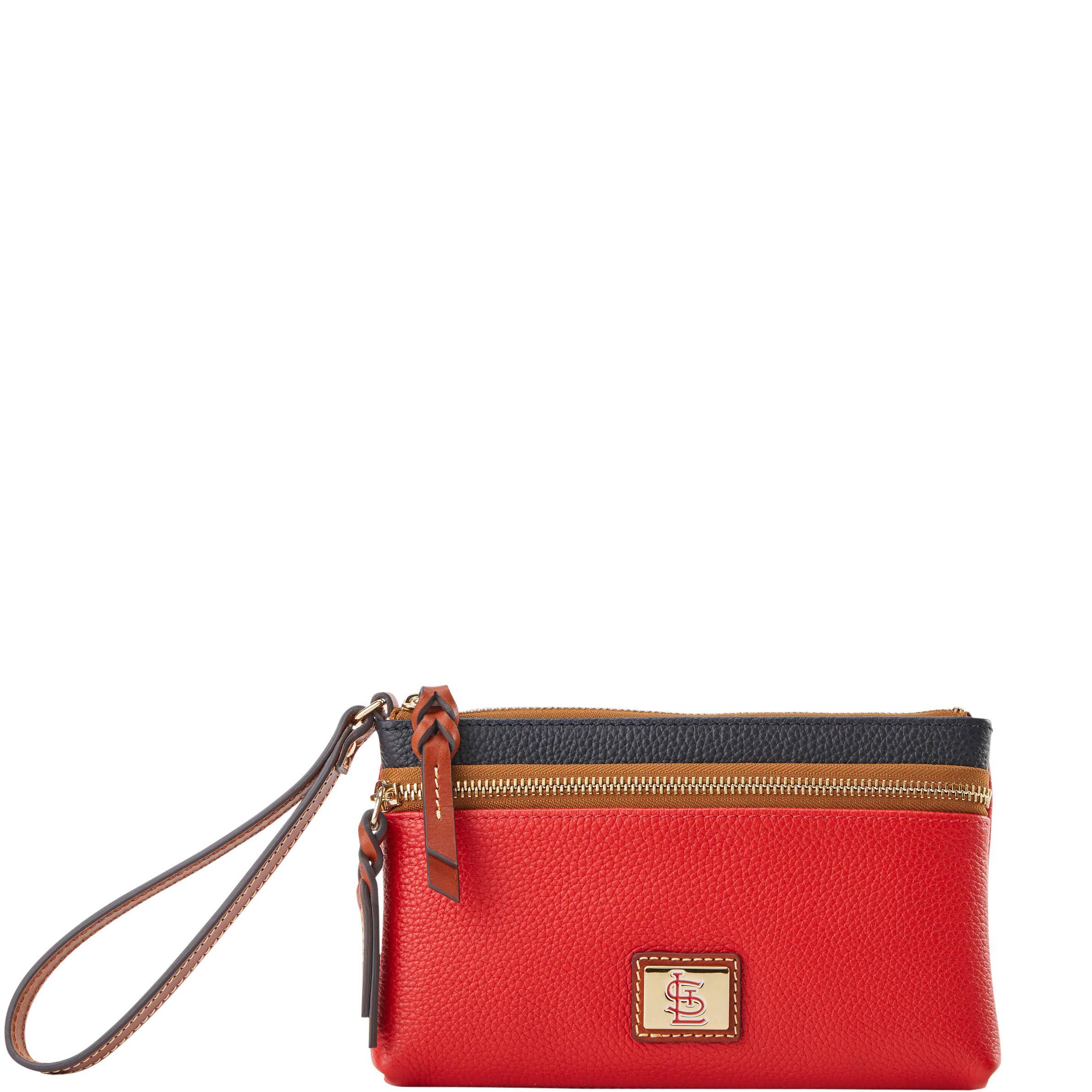 Dooney & Bourke Womens MLB Cardinals Double Zip Coated Cotton Wristlet in Red Product Image