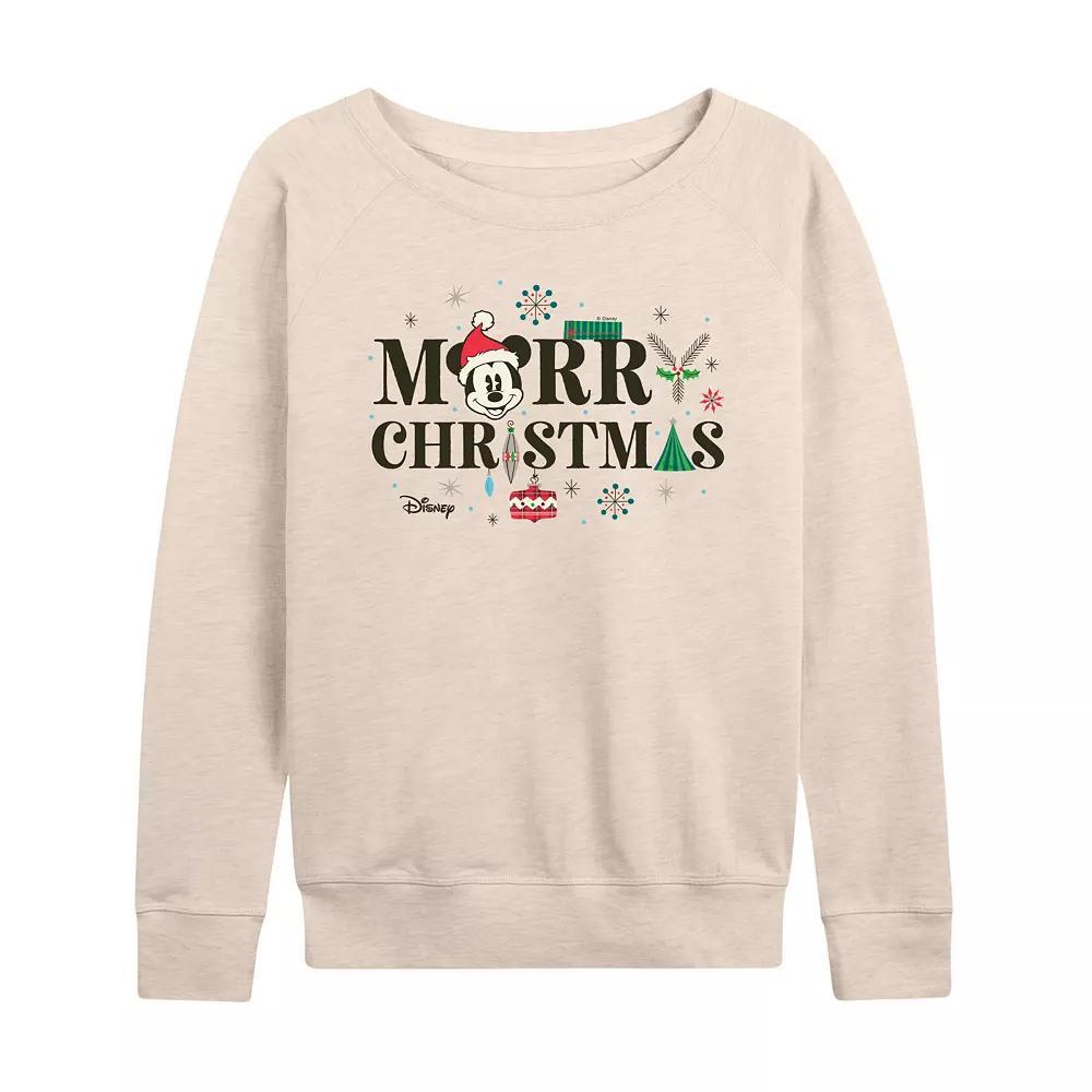 Disney's Mickey Mouse Women's Merry Christmas French Terry Long Sleeve Tee, Size: XL, Beige Product Image