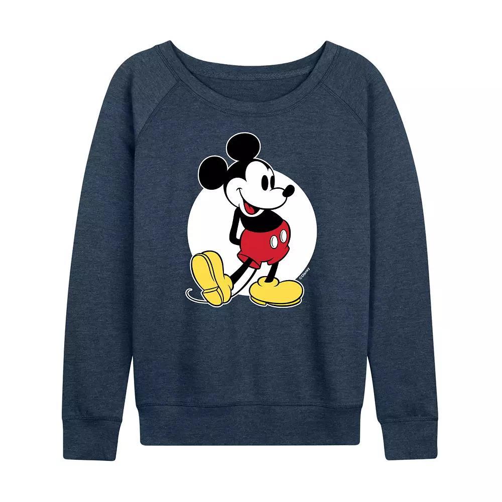 Disneys Mickey Mouse Womens Classic French Terry Long Sleeve Tee, Girls Grey Blue Product Image
