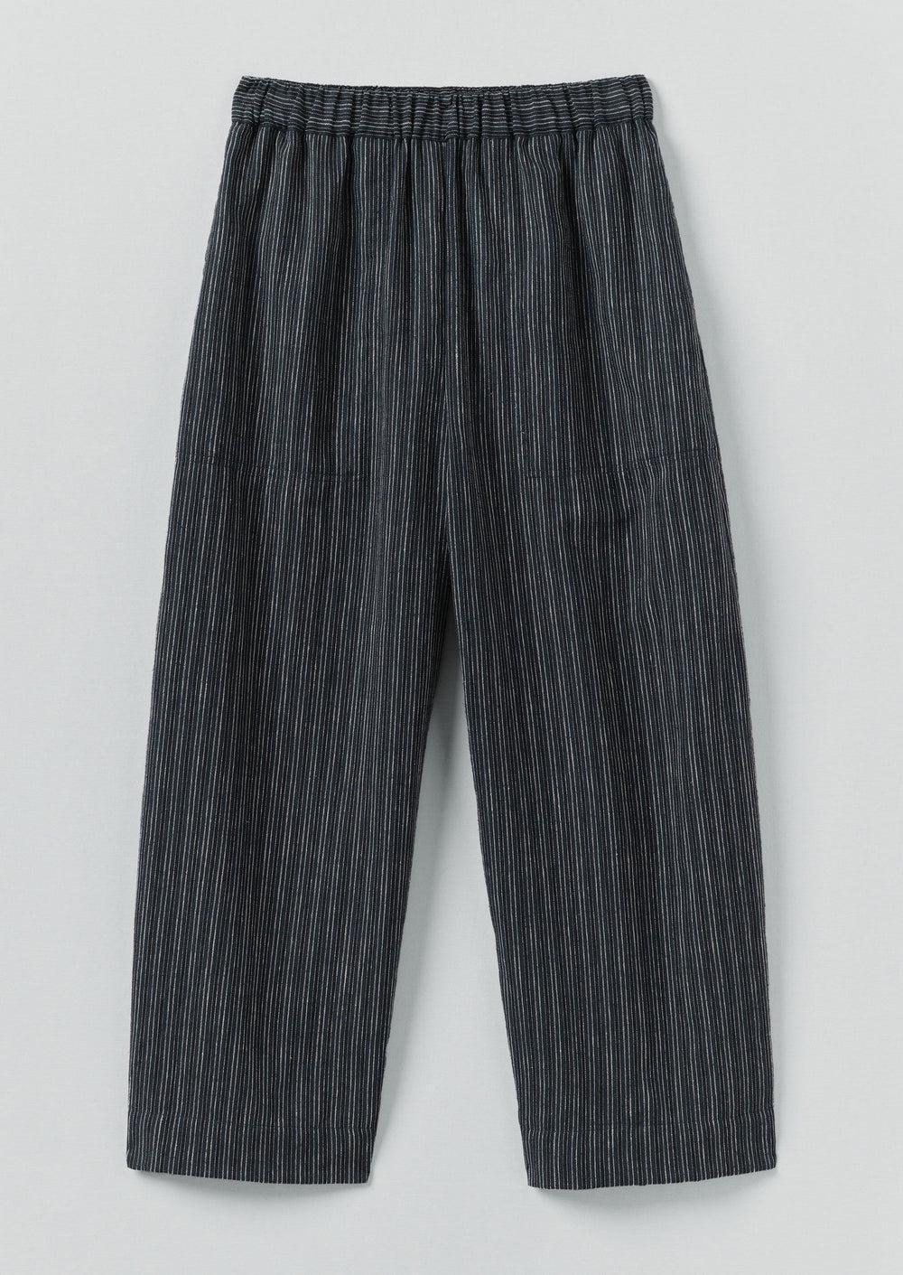 Stripe Linen Cotton Barrel Leg Pants | Shadow Blue/Black Product Image