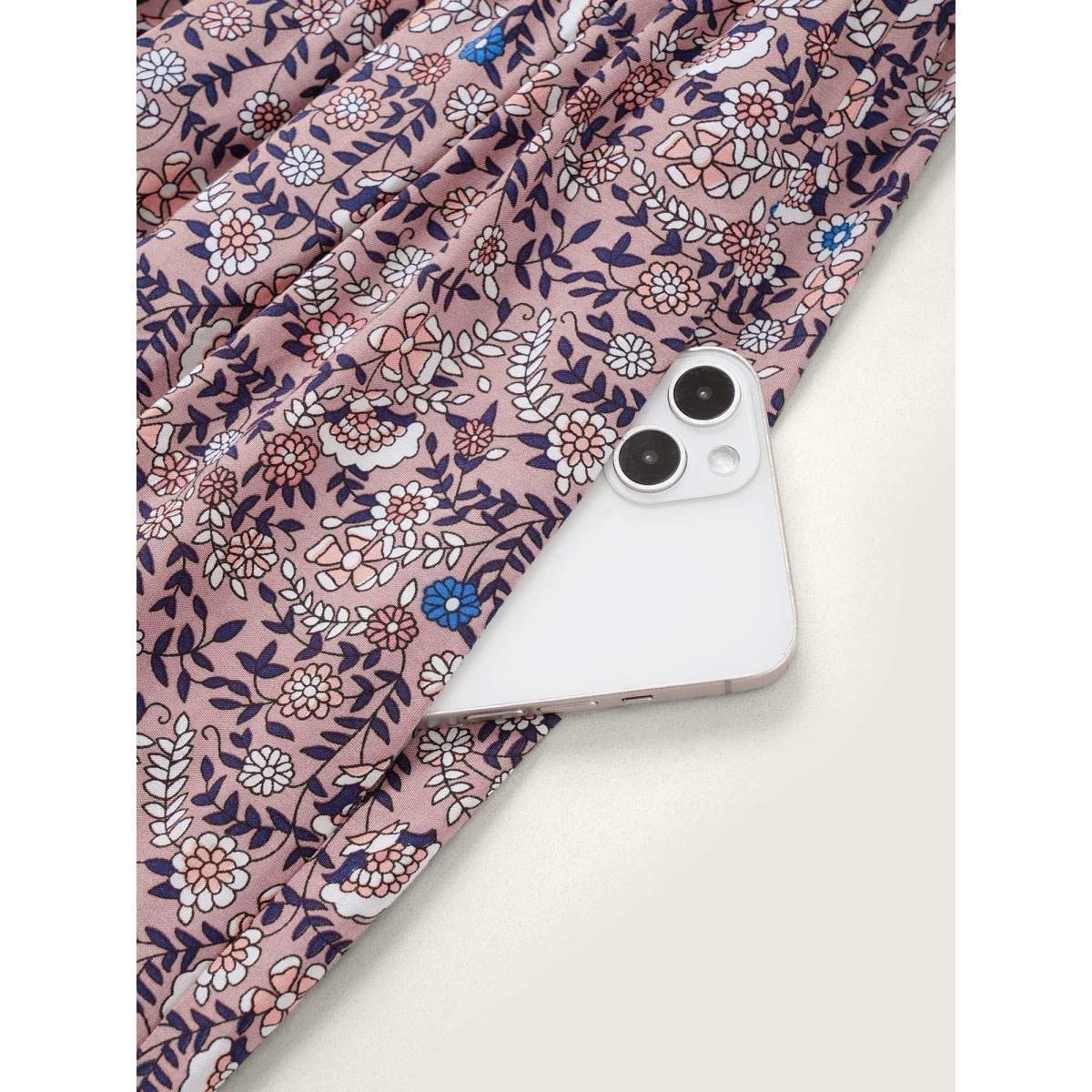 Plus Size Boho Print Notched Ties Tassel Trim Dress DustyPink Women Resort Non Flat collar with V-notch Short sleeve Curvy BloomChic 10/M Product Image