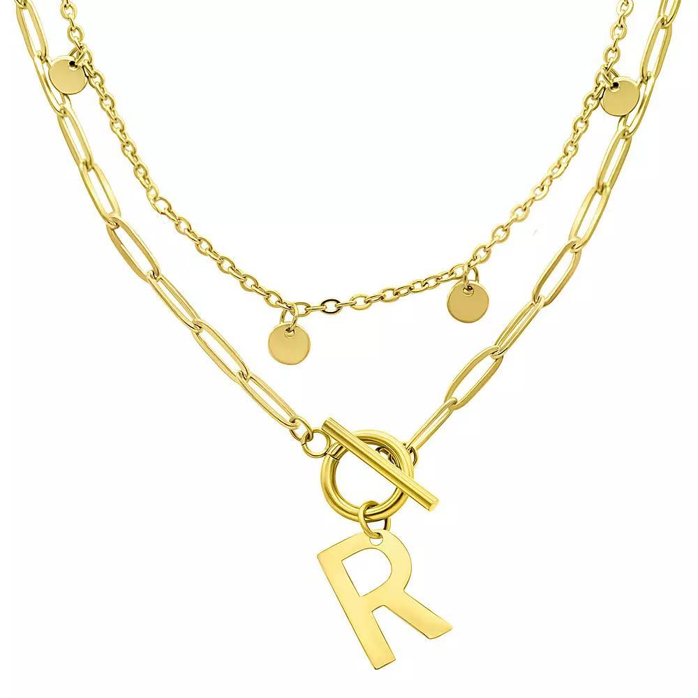 Adornia 14k Gold Plated Layered Initial Toggle Necklace, Women's, Size: 17-19" ADJ Product Image