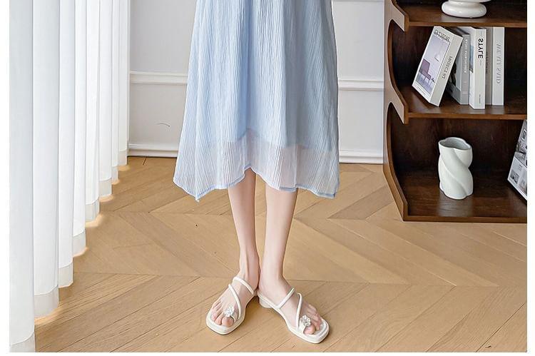 Maternity Short-Sleeve Crewneck Plain Midi A-Line Dress Product Image