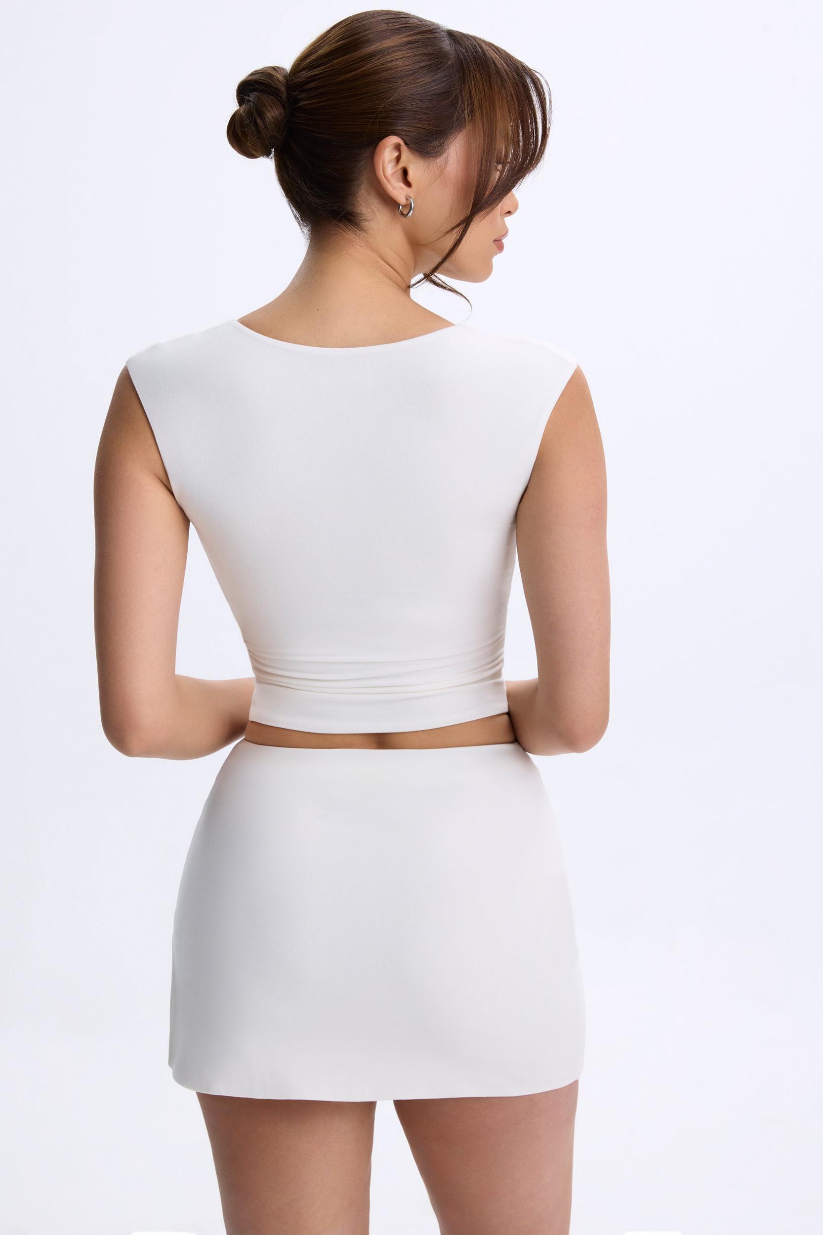 Ruched Cap-Sleeve Top in White Product Image