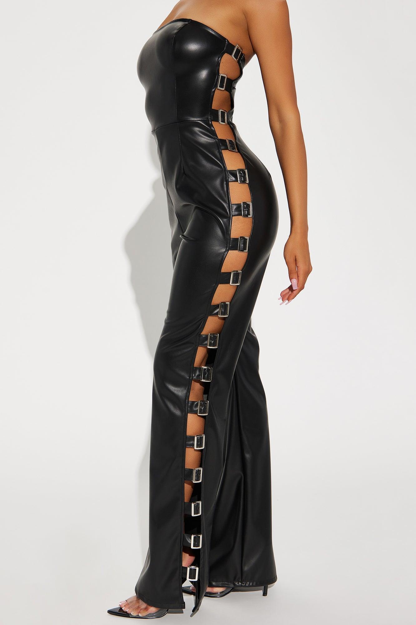 Elani Faux Leather Jumpsuit - Black Product Image